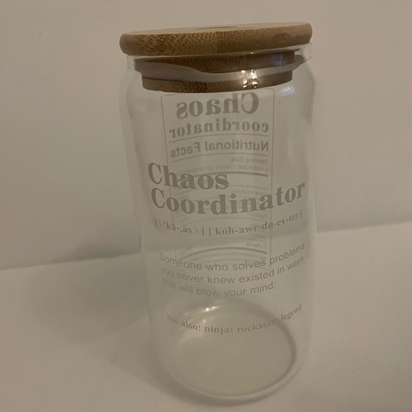 Chaos Coordinator Borosilicate Glass Can with Glass Straw and Bamboo Lid - Picture 2 of 4